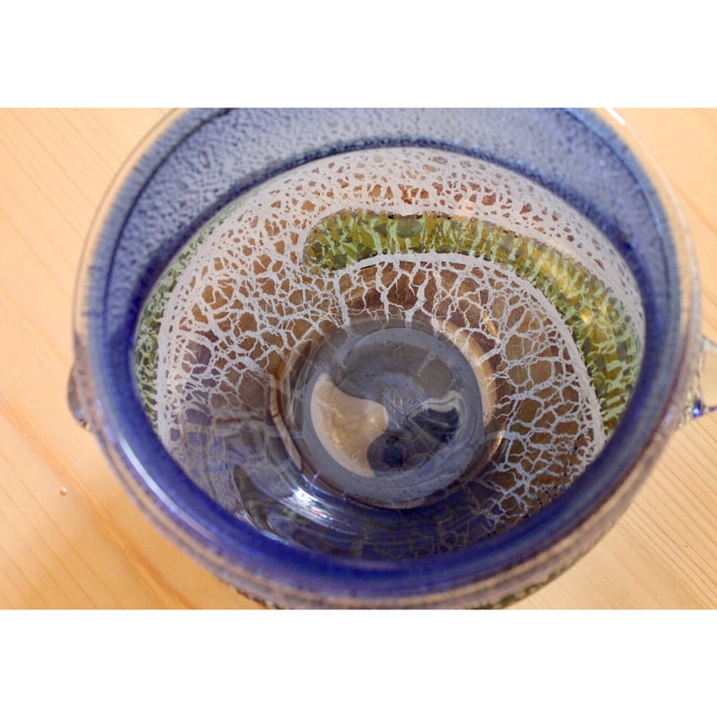 沖縄 琉球ガラス 稲嶺盛一郎氏 土紋手つきアイスペール 宙吹きガラス