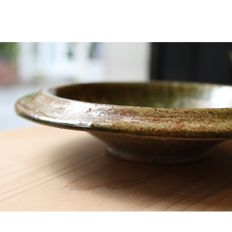 山田義力 大皿 しのぎ緑釉 34cm 琉球織部 やちむん 沖縄 器 個展購入 山田義力 大皿 しのぎ緑釉 34cm 琉球織部 やちむん 沖縄 器 個展