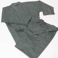 久留米織　作務衣　緑色