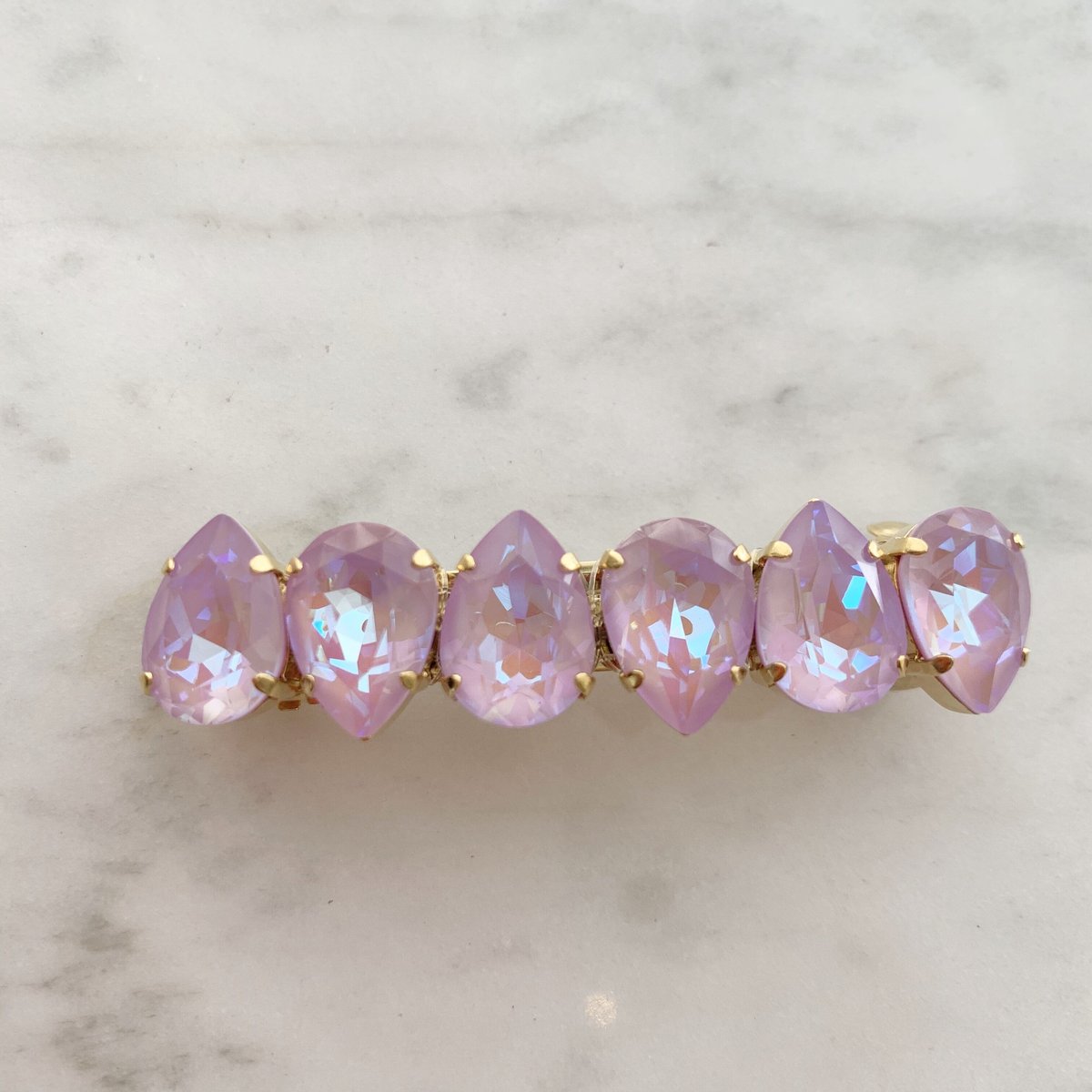 お花とスワロフスキーのバレッタ(8cm)、スワロ(アメジスト)