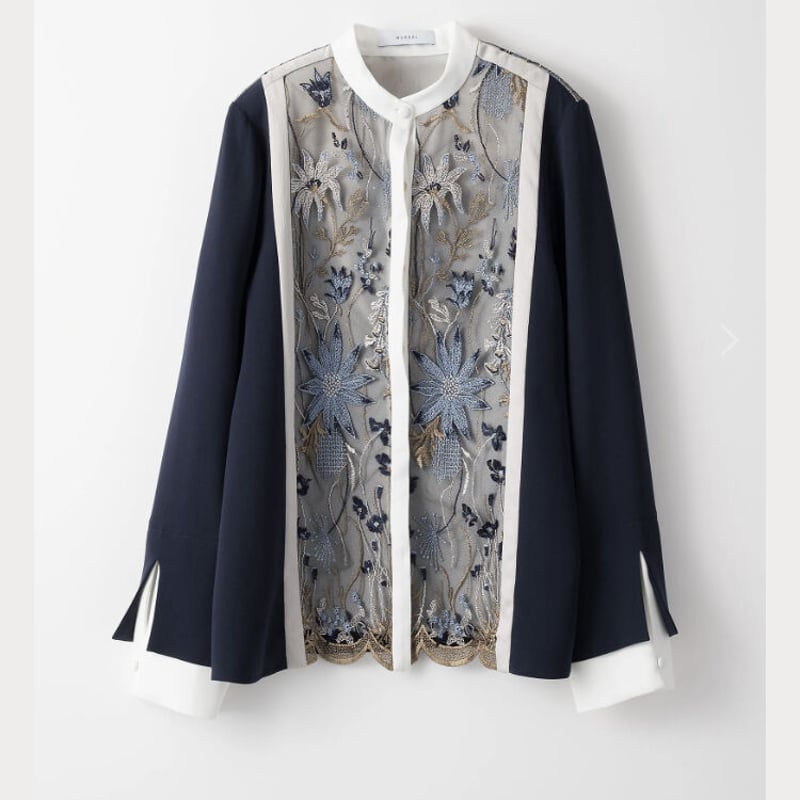 美品✳︎MURRAL framed flower blouse navy袖丈長袖