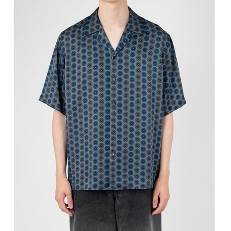 LADMUSICIAN / SILKY SATIN INKJET OCTAGON OPEN COLLAR SHORT SLEEVE SHIRT
