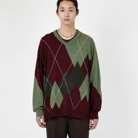 LADMUSICIAN / ARGYLE V-NECK PULLOVER | glitter
