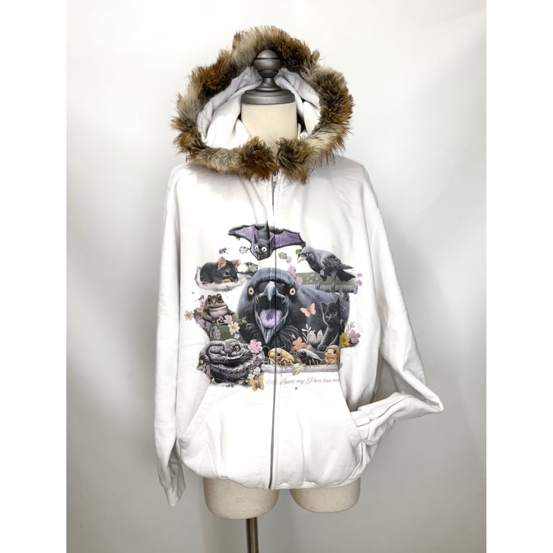 DOUBLET /FURRY COLLAR ZIP-UP HOODIE | glitter