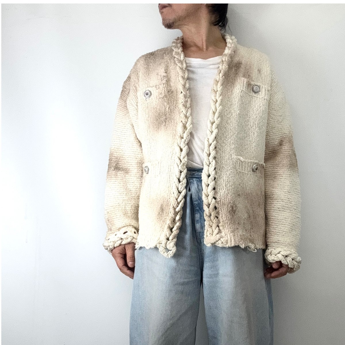 DOUBLET / CHAINED SLASH KNIT CARDIGAN | glitter