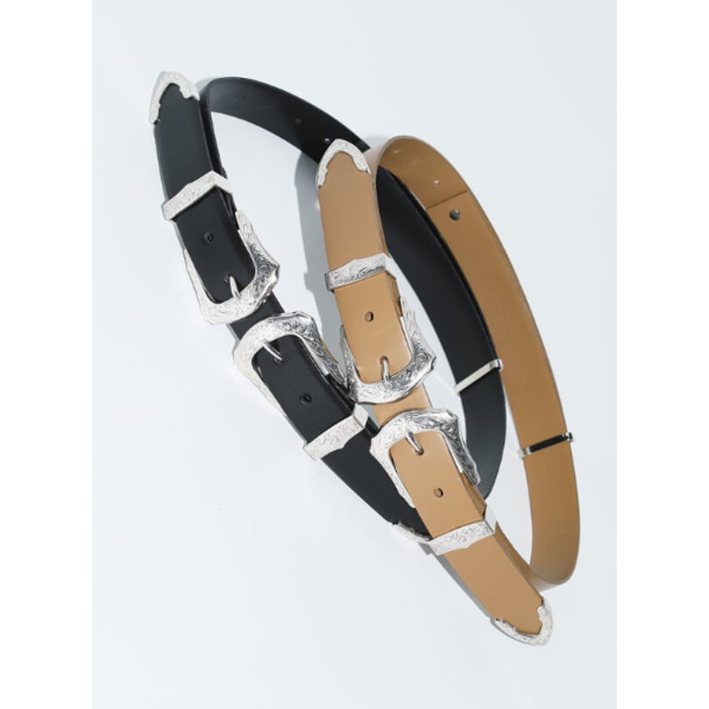 TOGA TOO / Double buckle wide belt | glitter