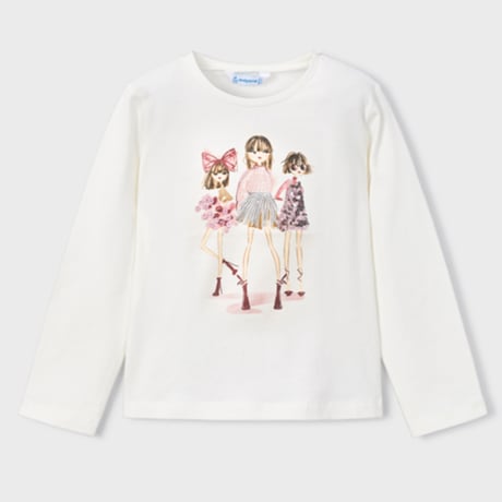 〈mayoral〉3 girls print long sleeve T-shirt (pink x ivory) ※KIDS