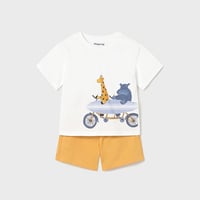 〈mayoral〉Animal print T-shirt and shorts 2PSet (mustard) ※BABY