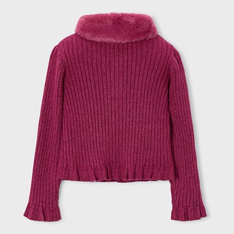 〈mayoral〉Ribbed knit cardigan with fur (hotpink) ※KIDS