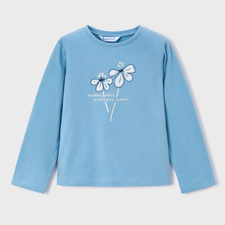 〈mayoral〉 flower embroidery long-sleeved T-shirt (blue) ※KIDS