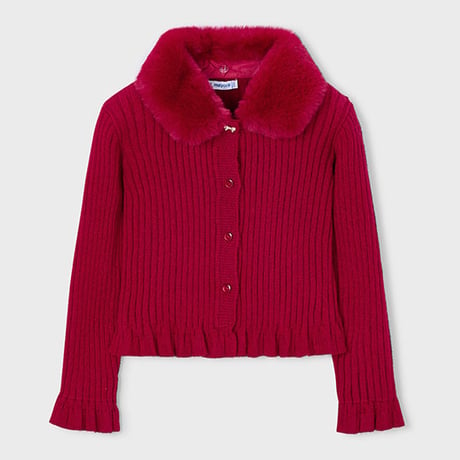 〈mayoral〉Ribbed knit cardigan with fur (red) ※KIDS