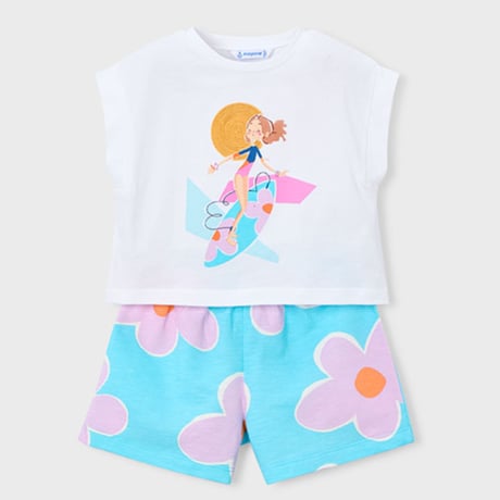 〈mayoral〉French sleeve top and shorts 2-piece set  (blue)