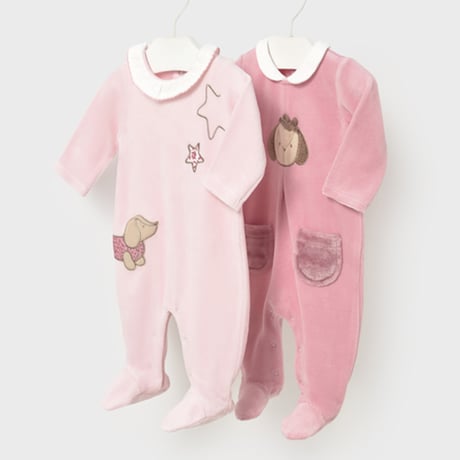 〈mayoral〉Set of 2 collared rompers (pink) ※BABY