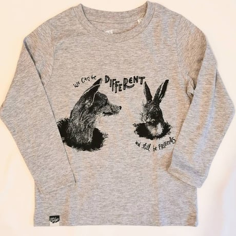 〈LION of LEISURE〉"Fox and Rabbit" long sleeve t-shirts (Light gray) ※JUNIOR