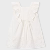 〈mayoral〉Square Neck Ruffle Dress with Eyelet Detail (white) ※KIDS