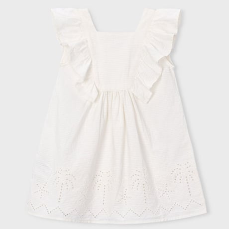 〈mayoral〉Square Neck Ruffle Dress with Eyelet Detail (white) ※KIDS