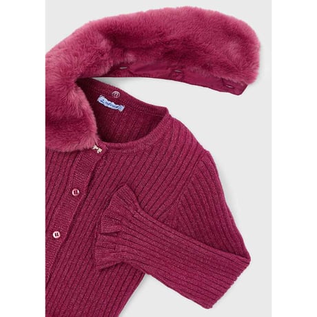 〈mayoral〉Ribbed knit cardigan with fur (hotpink) ※KIDS