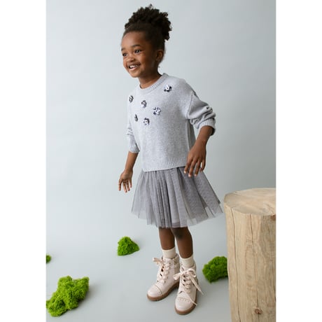 〈mayoral〉Flower-decorated sweaters and dresses (gray) ※KIDS