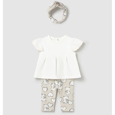 〈mayoral〉Top and bottom set with headband(beige) ※BABY