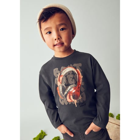 〈mayoral〉 Headphone Print Long Sleeve T-Shirt (dark gray) ※KIDS