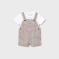 〈mayoral〉Shortalls and T-shirt set  (brown stripe) ※BABY
