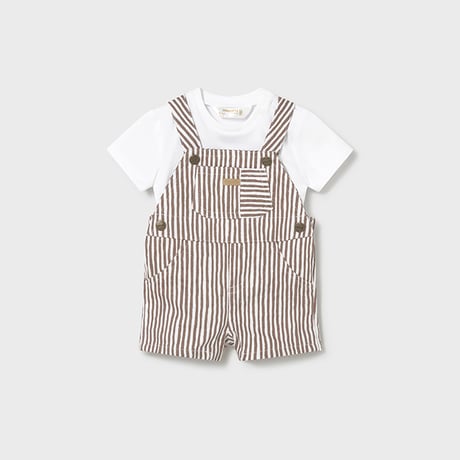 〈mayoral〉Shortalls and T-shirt set  (brown stripe) ※BABY