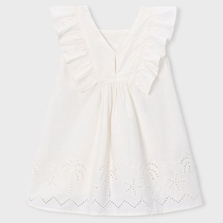 〈mayoral〉Square Neck Ruffle Dress with Eyelet Detail (white) ※KIDS