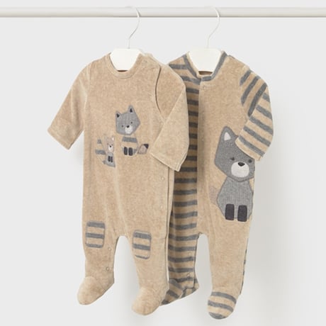 〈mayoral〉Front-opening romper 2-piece set (beige) ※BABY