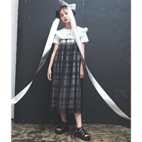 〈MAAROOK〉Sheer fringe check tulle jumper skirt ※BABY/KIDS/JUNIOR
