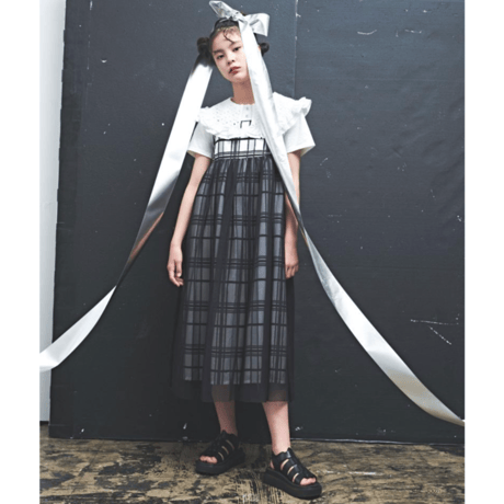 〈MAAROOK〉Sheer fringe check tulle jumper skirt ※BABY/KIDS/JUNIOR