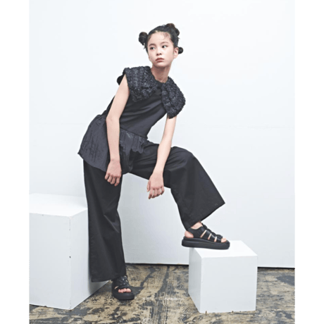 〈MAAROOK〉Snow Willow Ribbon Collar Jersey T-Shirt(black) ※BABY/KIDS/JUNIOR