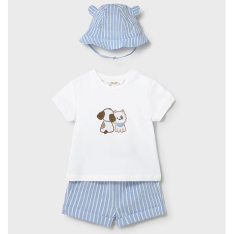 〈mayoral〉Eared hat, T-shirt and pants set  (blue) ※BABY