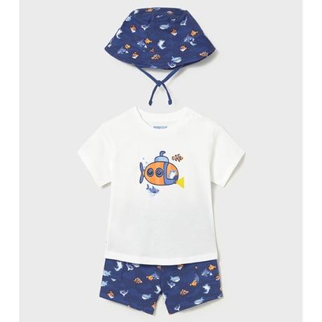 〈mayoral〉Submarine print T-shirt, pants and hat set ※BABY