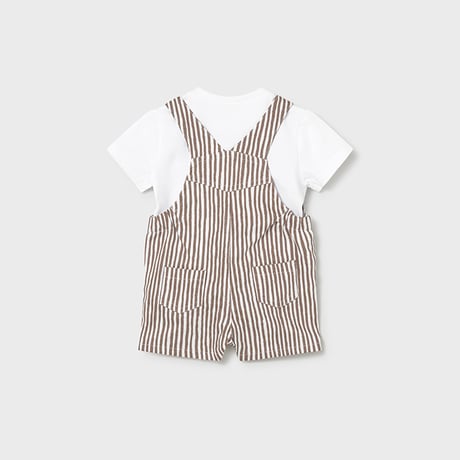 〈mayoral〉Shortalls and T-shirt set  (brown stripe) ※BABY