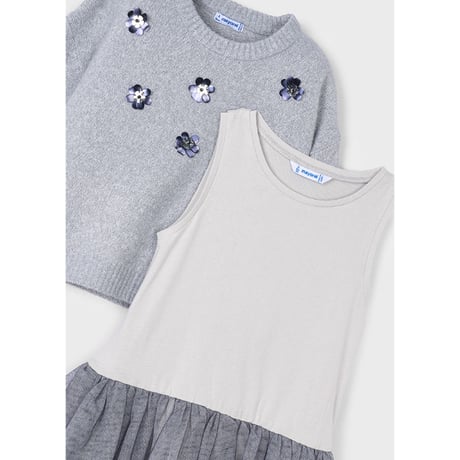 〈mayoral〉Flower-decorated sweaters and dresses (gray) ※KIDS