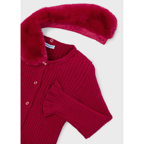 〈mayoral〉Ribbed knit cardigan with fur (red) ※KIDS