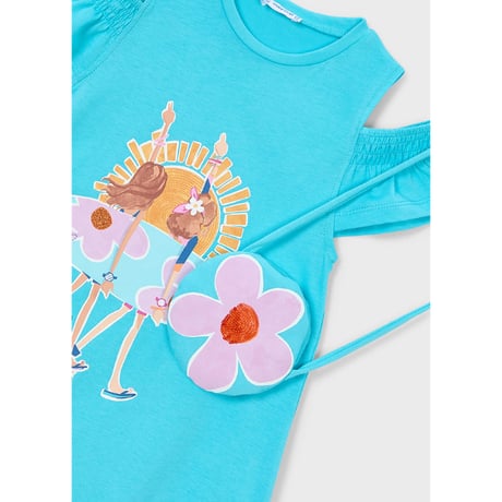 〈mayoral〉One-piece dress with pochette (aqua blue) ※KIDS