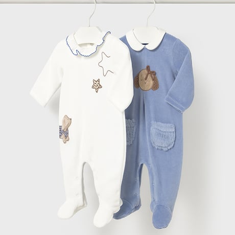 〈mayoral〉Set of 2 collared rompers (Blue) ※BABY