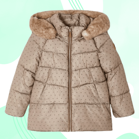 〈mayoral〉hooded fur dot coat (Beige) ※KIDS