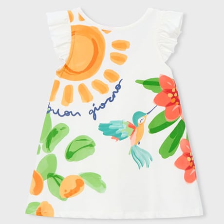 〈mayoral〉A-line print dress (white) ※KIDS