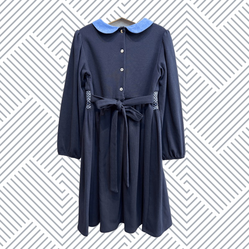 Malvi & Co.〉Smocked dress long sleeve (Navy) ※...