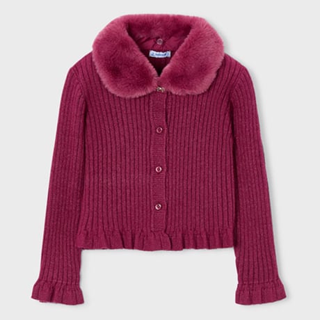〈mayoral〉Ribbed knit cardigan with fur (hotpink) ※KIDS