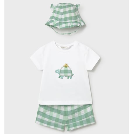 〈mayoral〉Eared hat, T-shirt and pants set  (green) ※BABY