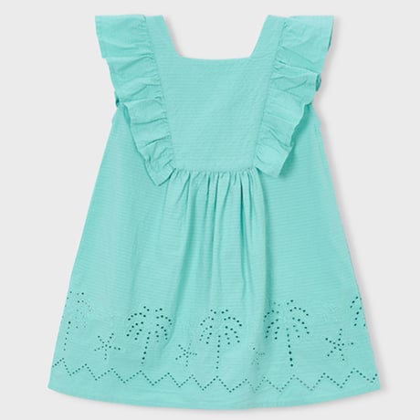 〈mayoral〉Square Neck Ruffle Dress with Eyelet Detail (blue) ※KIDS
