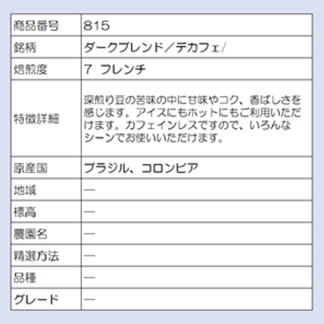 815  ダークブレンド／デカフェ/