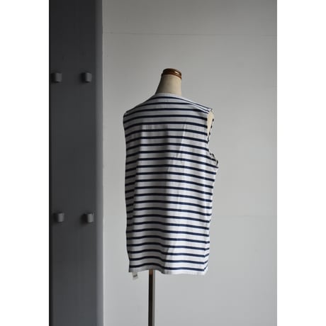 TOUJOURS/  antibacterial middle weight  cotton border stripe Jersey boat neck sleeveless  shirt