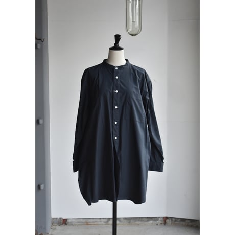 TOUJOURS / washed  cotton poplin cloth classic band collar shirt