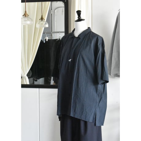 TOUJOURS/  Fine yarn cotton cloth open collar half sleeve big cover all shirt