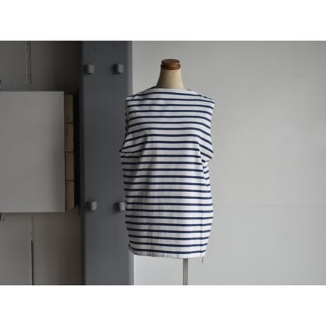 TOUJOURS/  antibacterial middle weight  cotton border stripe Jersey boat neck sleeveless  shirt