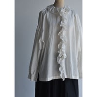 TOUJOURS/   cotton silk gingham plaid cloth ruffle shirt